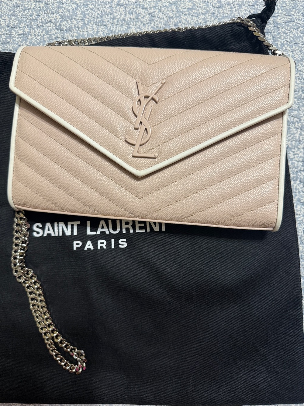 Saint Laurent light Pink Chevron Quilted Leather Crossbody Bag